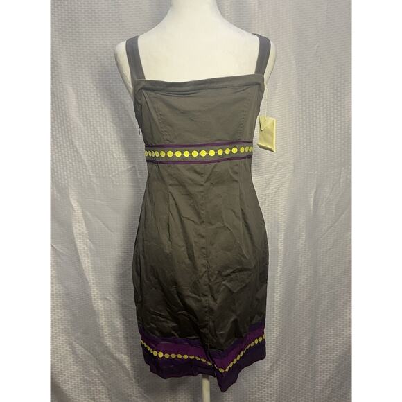 Boden Women Gray Purple Pinafore Apron Shift Dress Ribbon Trim 6P Classic Easter - Picture 2 of 11